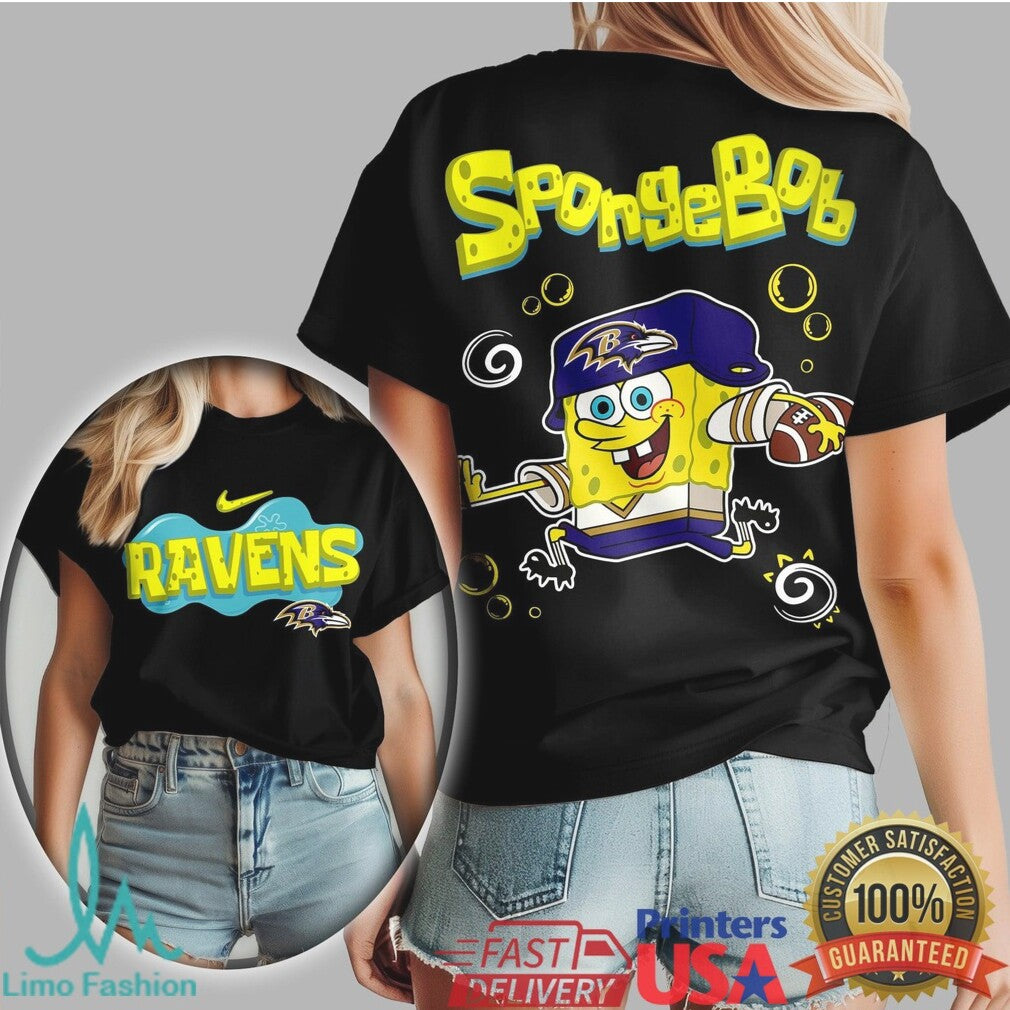Baltimore Ravens SpongeBob Football Cartoon Graphic T Shirt - Limotees LLC