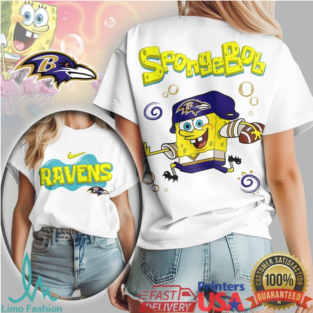 Baltimore Ravens SpongeBob Football Cartoon Graphic T Shirt - Limotees LLC