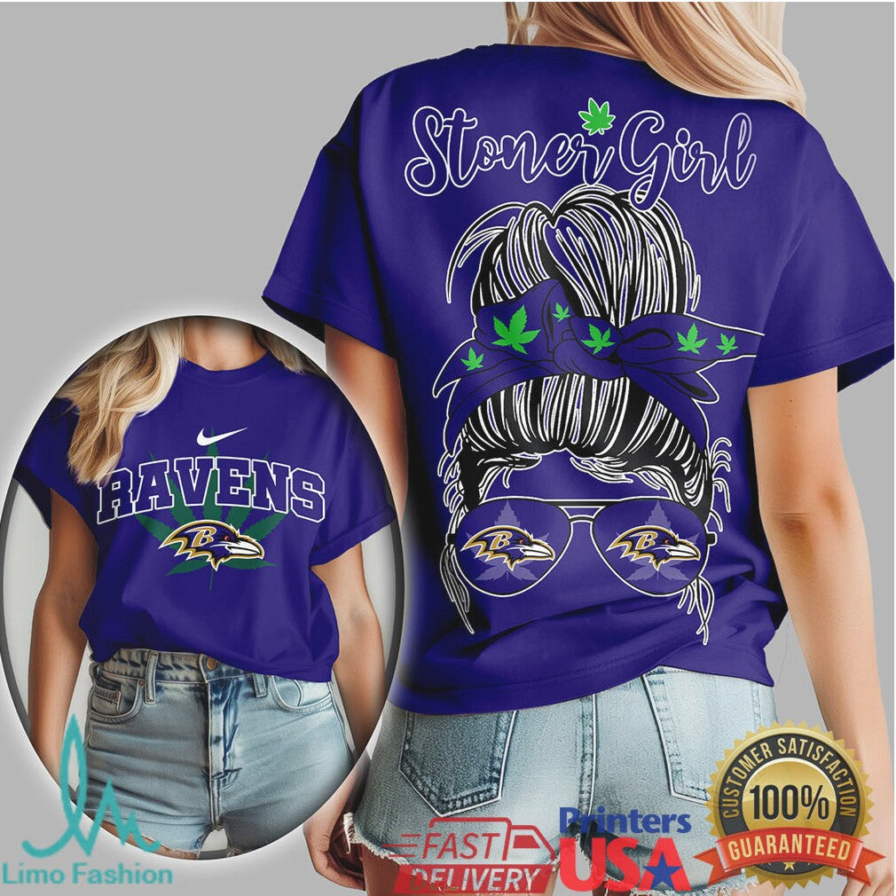 Baltimore Ravens Stoner Girl Messy Bun Gameday T Shirt - Limotees LLC