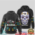 Baltimore Ravens Sugar Skull Floral Art NFL Football T Shirt - Limotees LLC