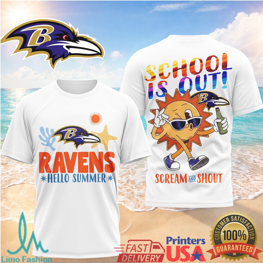 Baltimore Ravens Summer Break T Shirt School's Out Football Fan Retro Sun Graphic T Shirt