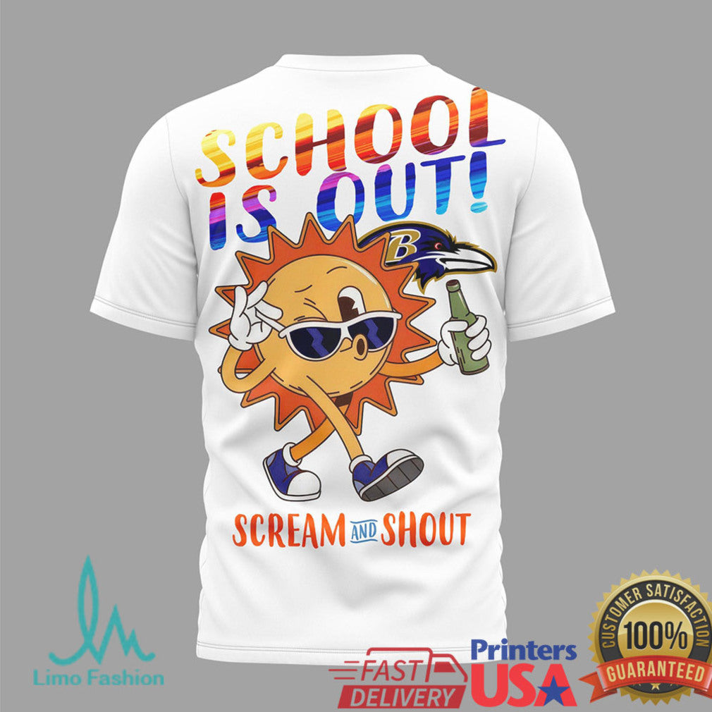 Baltimore Ravens Summer Break T Shirt School's Out Football Fan Retro Sun Graphic T Shirt