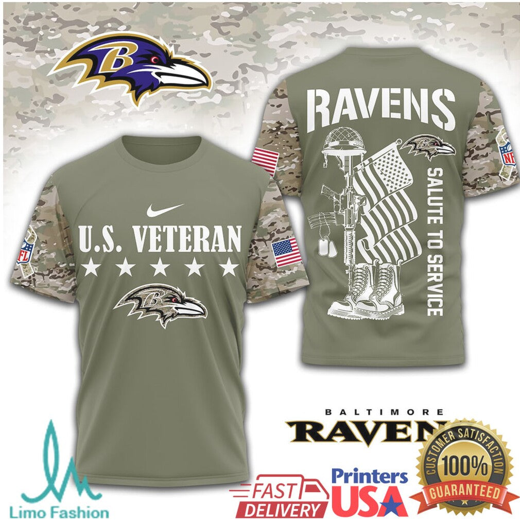 Baltimore Ravens U.S. Veteran Salute to Service Military Olive T Shirt - Limotees LLC
