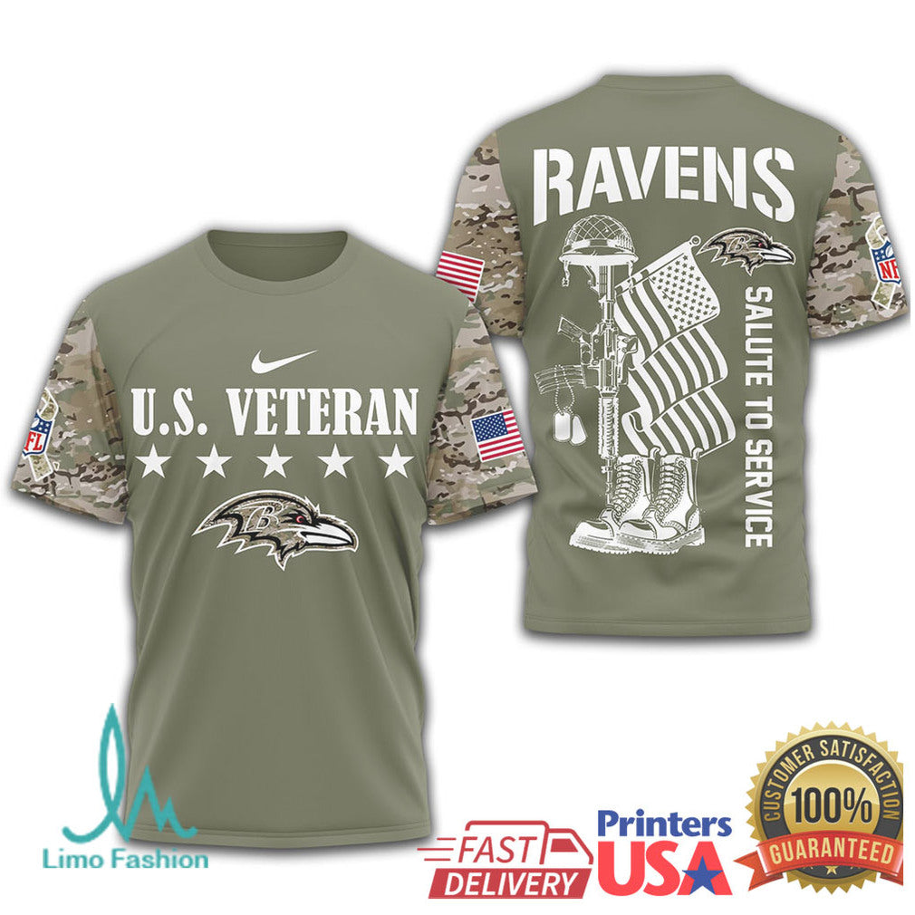 Baltimore Ravens U.S. Veteran Salute to Service Military Olive T Shirt - Limotees LLC
