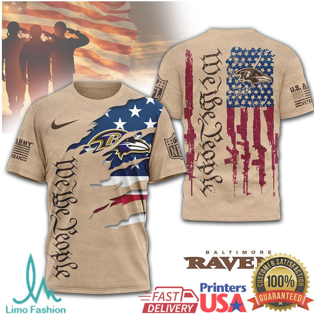 Baltimore Ravens “We The People” Military Style American Flag Tan T Shirt - Limotees LLC