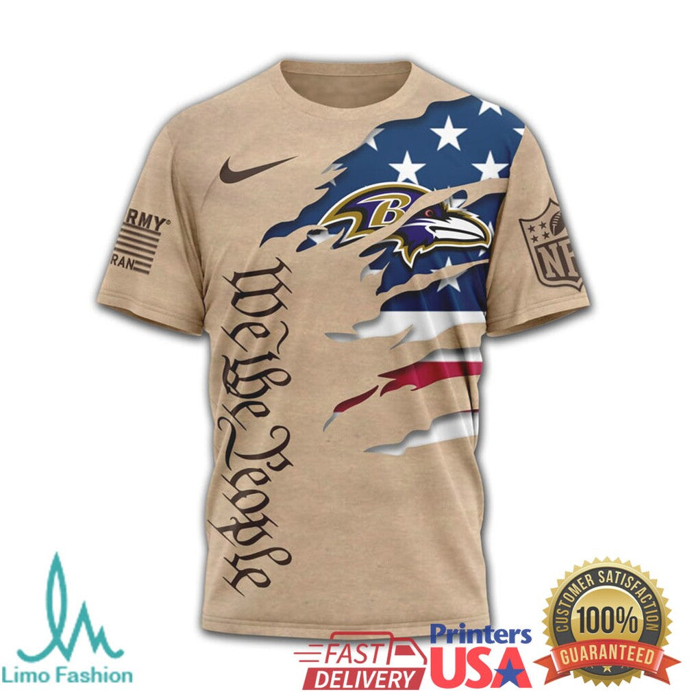 Baltimore Ravens “We The People” Military Style American Flag Tan T Shirt - Limotees LLC