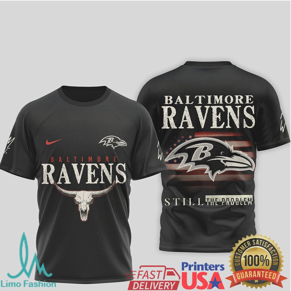 Baltimore Ravens Western Style Skull T Shirt Distressed Ravens Flag Graphic Tee - Limotees LLC