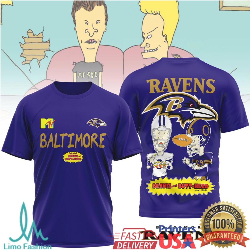 Baltimore Ravens x Beavis and ButHead MTV Graphic Football T Shirt - Limotees LLC