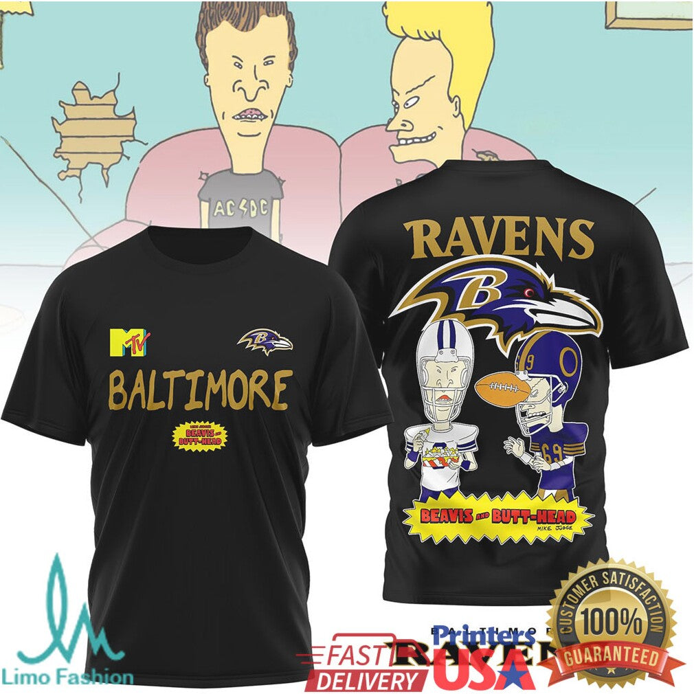 Baltimore Ravens x Beavis and ButHead MTV Graphic Football T Shirt - Limotees LLC
