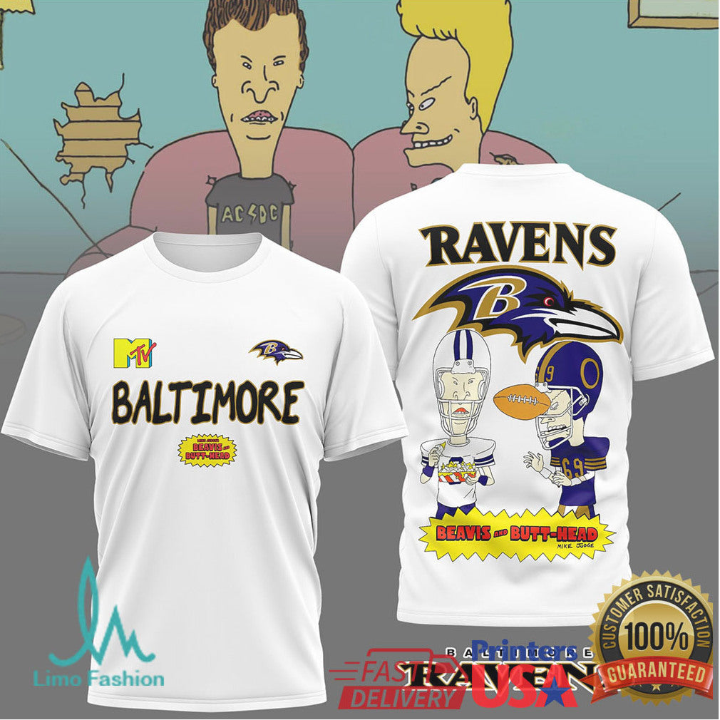 Baltimore Ravens x Beavis and ButHead MTV Graphic Football T Shirt - Limotees LLC