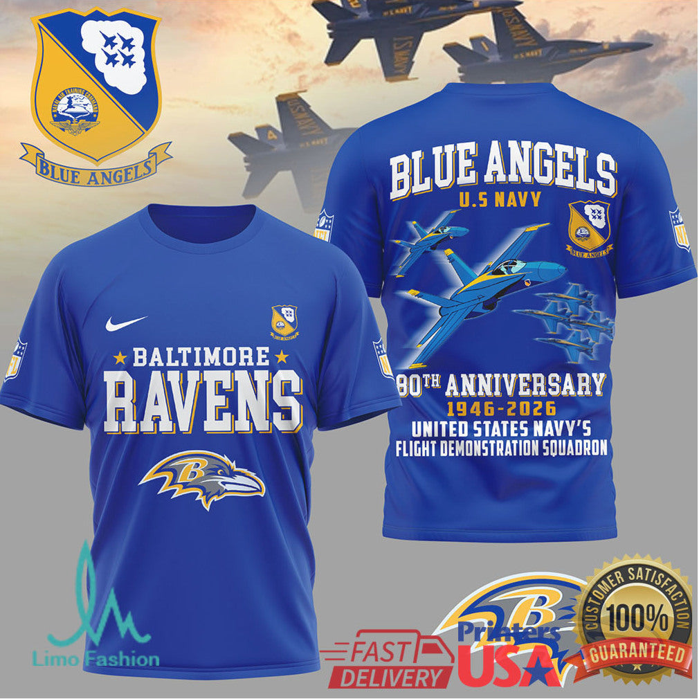 Baltimore Ravens x Blue Angels 80th Anniversary U.S. Navy Blue T Shirt - Limotees LLC