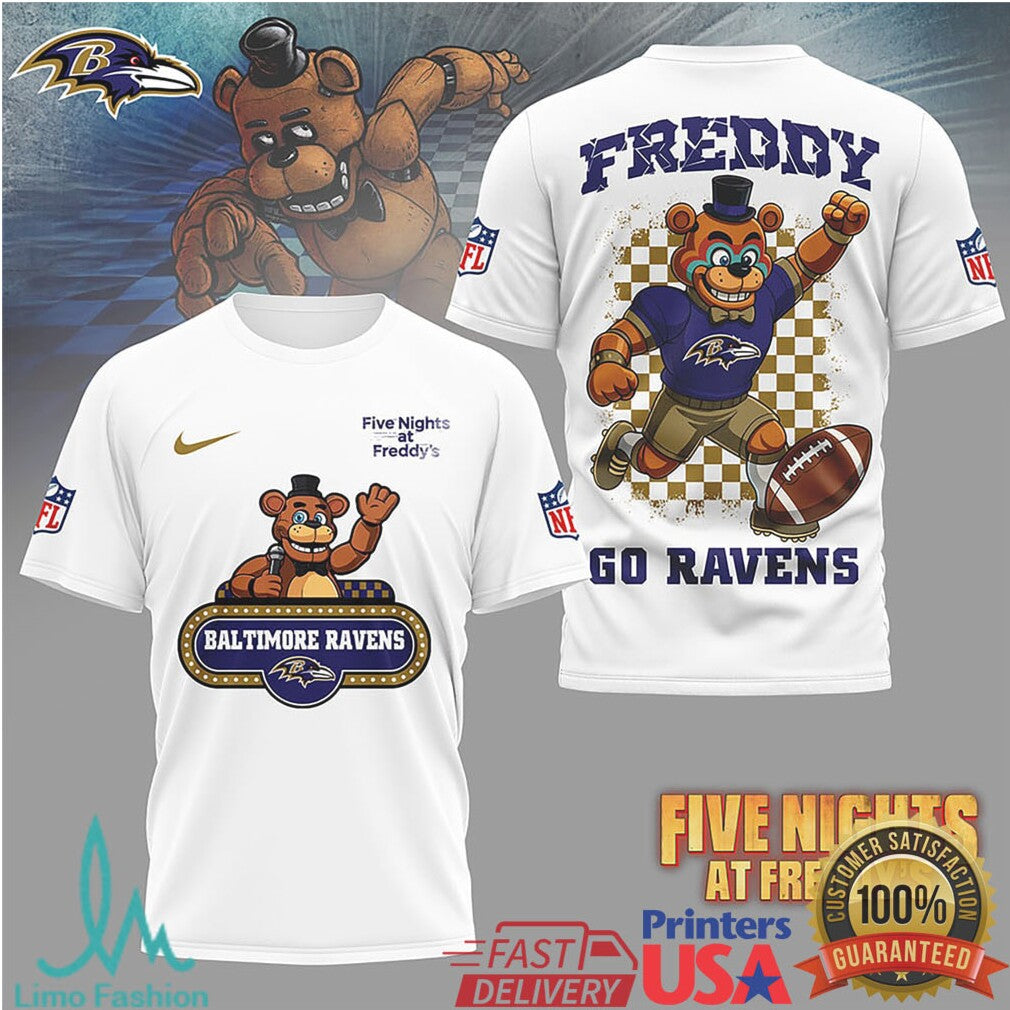 Baltimore Ravens x Five Nights At Freddy's FNAF Fazbear Football T Shirt - Limotees LLC