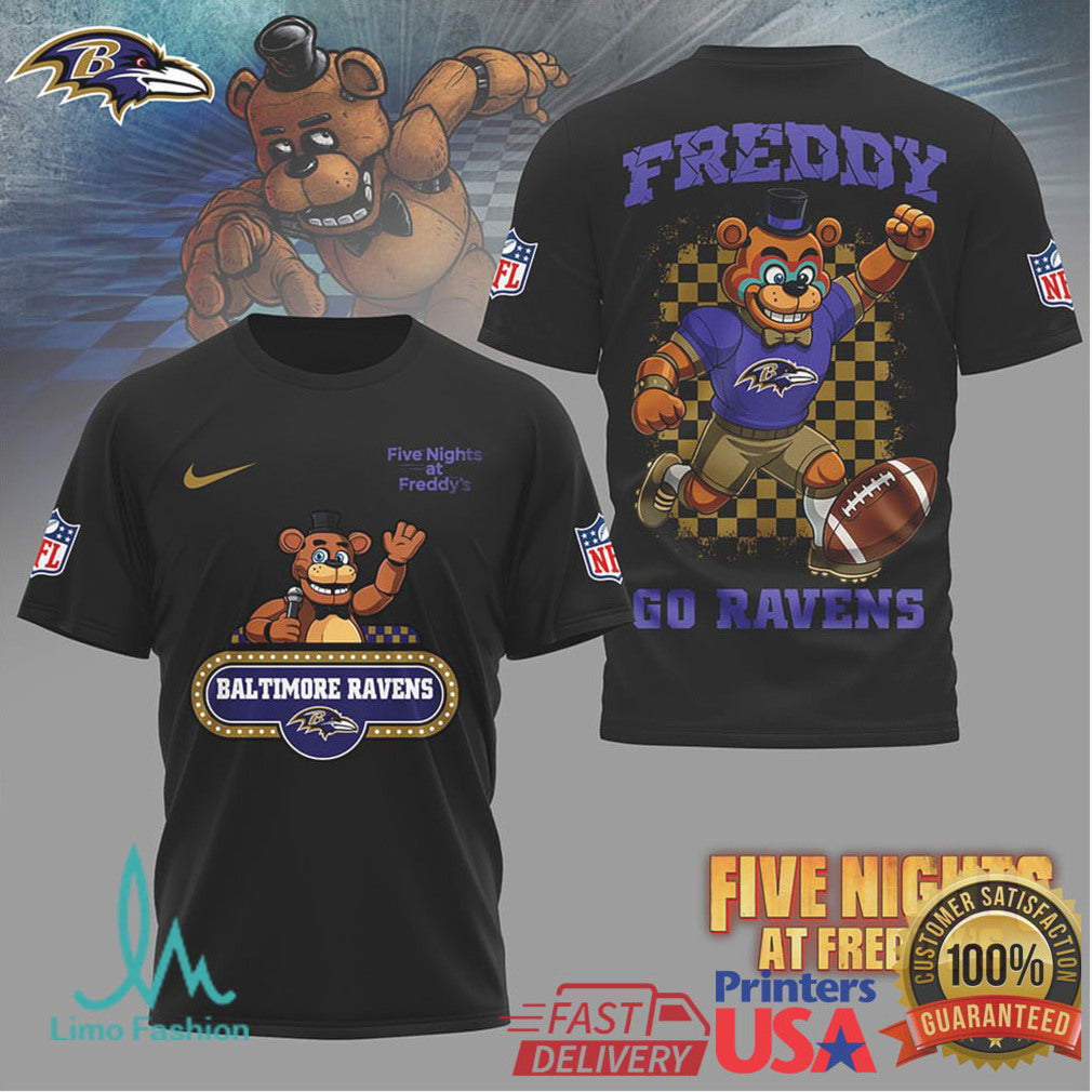 Baltimore Ravens x Five Nights At Freddy's FNAF Fazbear Football T Shirt - Limotees LLC
