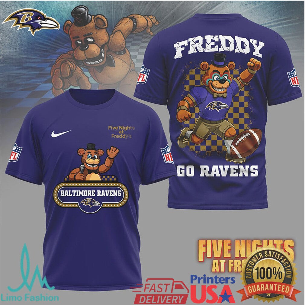 Baltimore Ravens x Five Nights At Freddy's FNAF Fazbear Football T Shirt - Limotees LLC