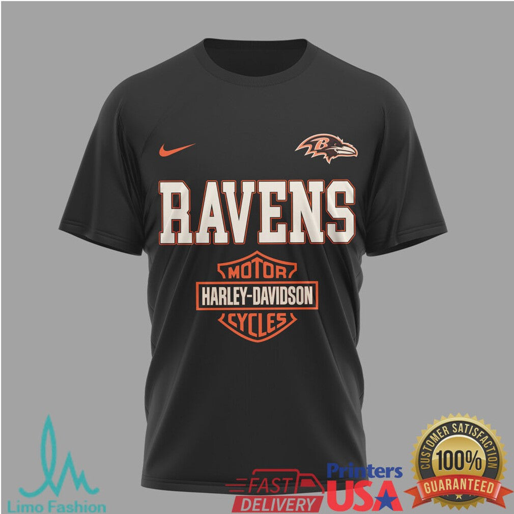 Baltimore Ravens x Harley Davidson 122 Years Anniversary Graphic T Shirt - Limotees LLC