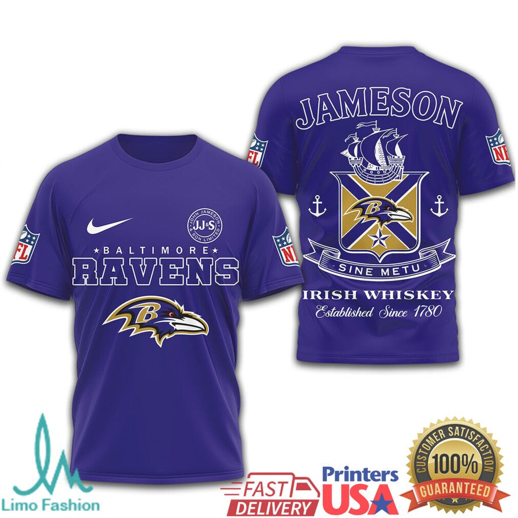 Baltimore Ravens x Jameson Irish Whiskey “Sine Metu” Logo T Shirt - Limotees LLC