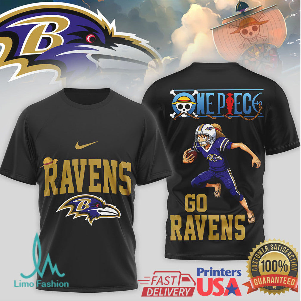 Baltimore Ravens x One Piece Monkey D. Luffy Football T Shirt