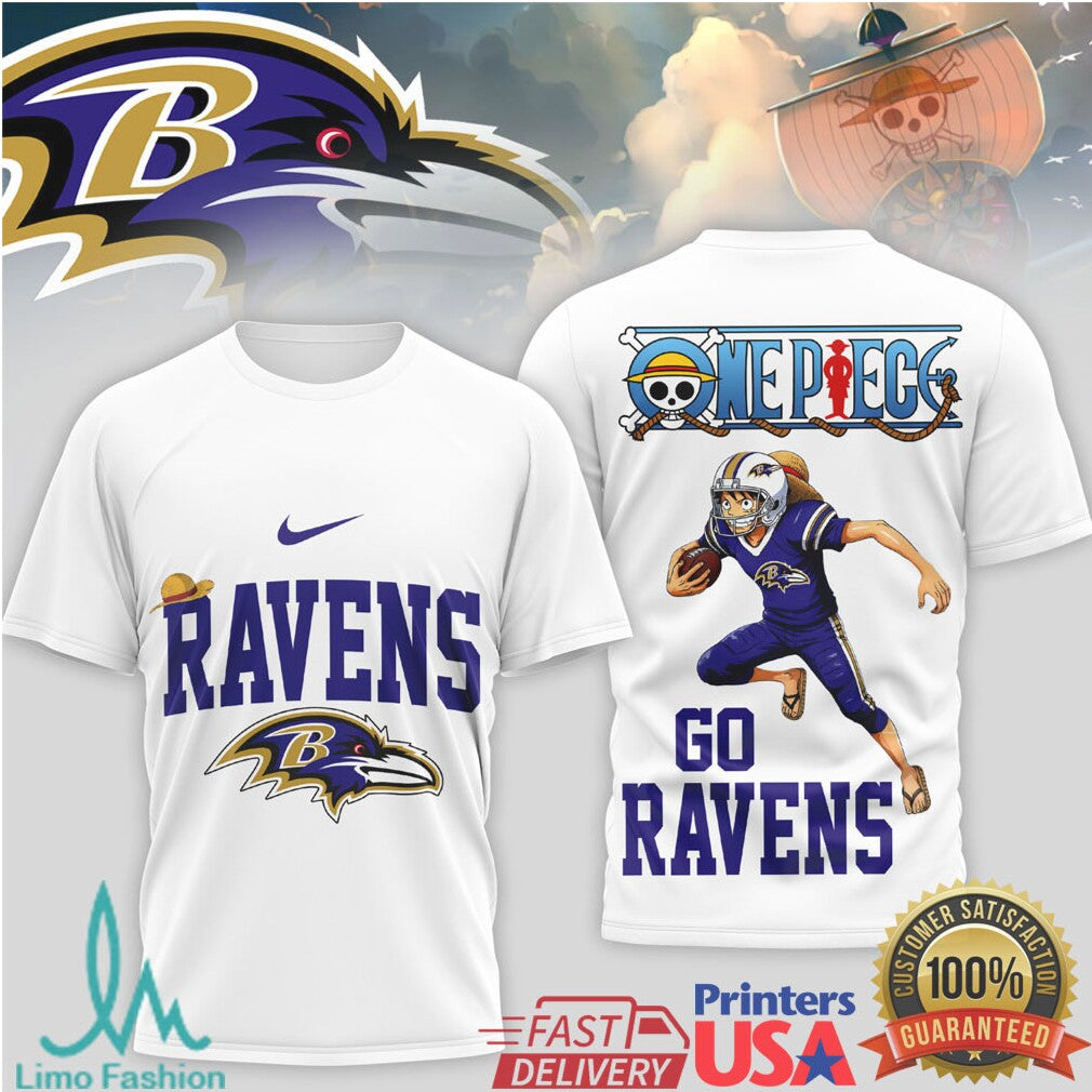 Baltimore Ravens x One Piece Monkey D. Luffy Football T Shirt