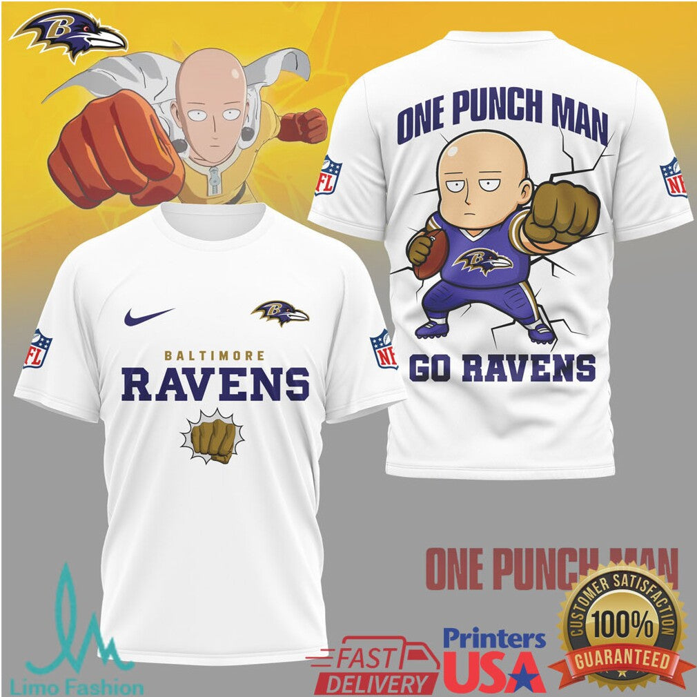 Baltimore Ravens x One Punch Man Saitama NFL Football T Shirt - Limotees LLC