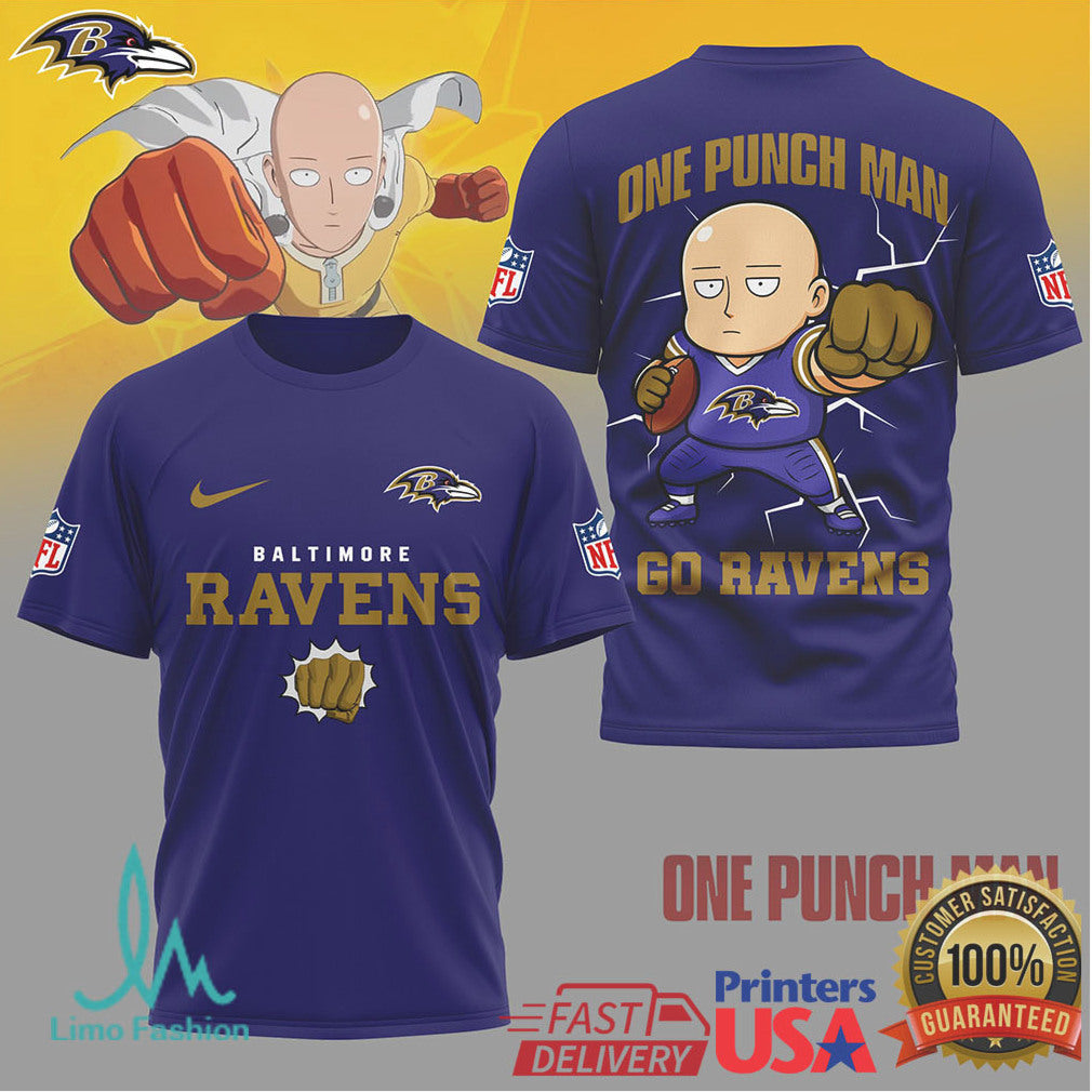 Baltimore Ravens x One Punch Man Saitama NFL Football T Shirt - Limotees LLC