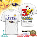 Baltimore Ravens x Pokémon Pikachu 30th Anniversary T Shirt Since 1996 - Limotees LLC