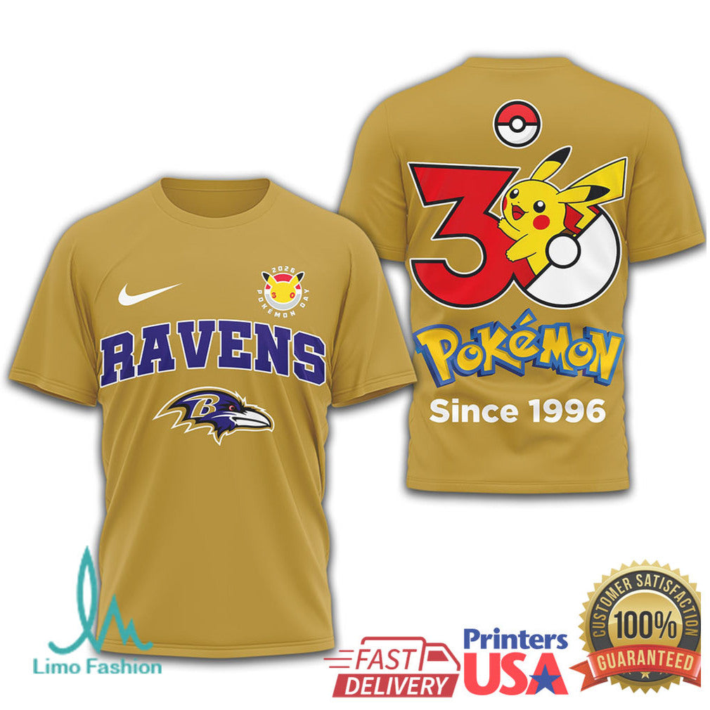 Baltimore Ravens x Pokémon Pikachu 30th Anniversary T Shirt Since 1996 - Limotees LLC