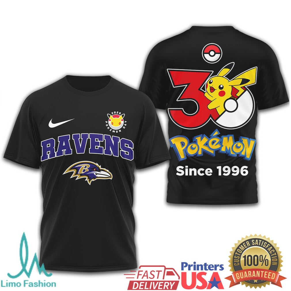 Baltimore Ravens x Pokémon Pikachu 30th Anniversary T Shirt Since 1996 - Limotees LLC