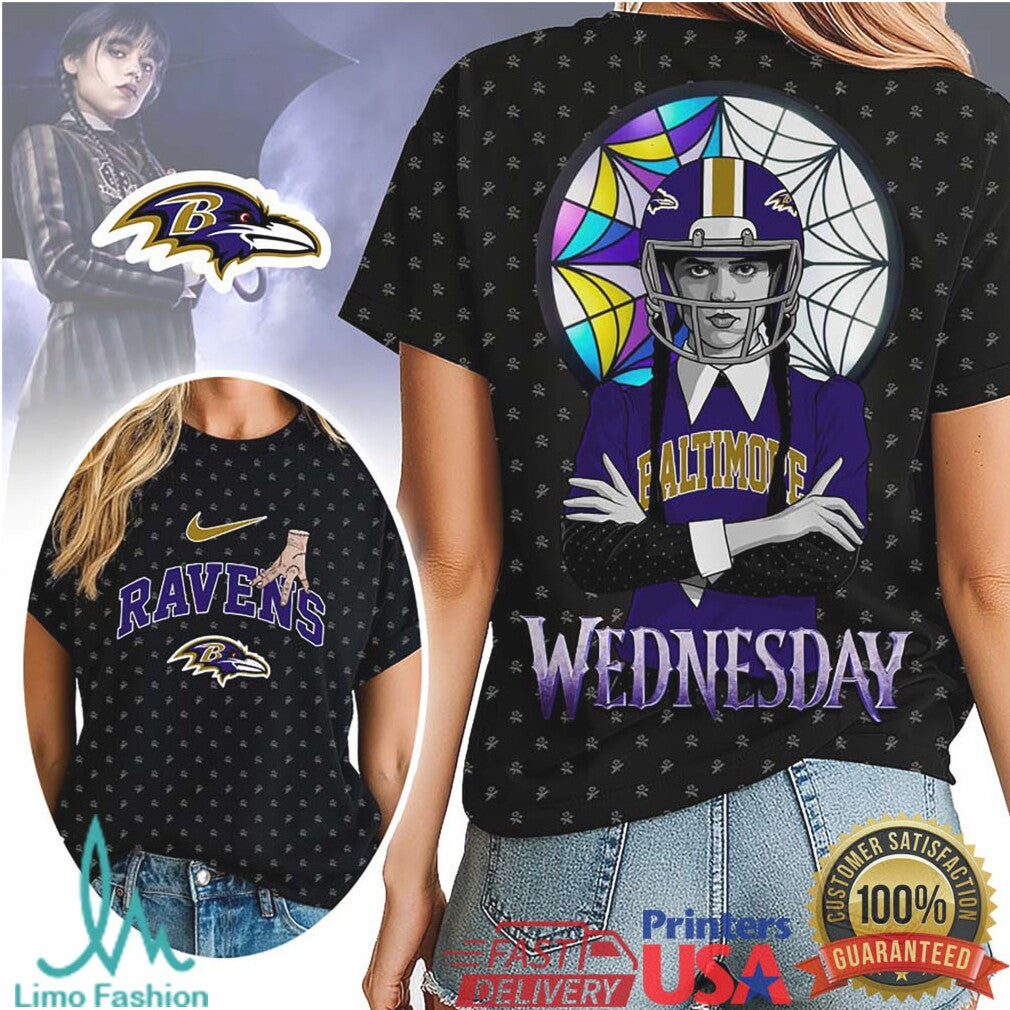 Baltimore Ravens x Wednesday Addams Hoodie & Shirt Nevermore Ravens Football Gear - Limotees LLC