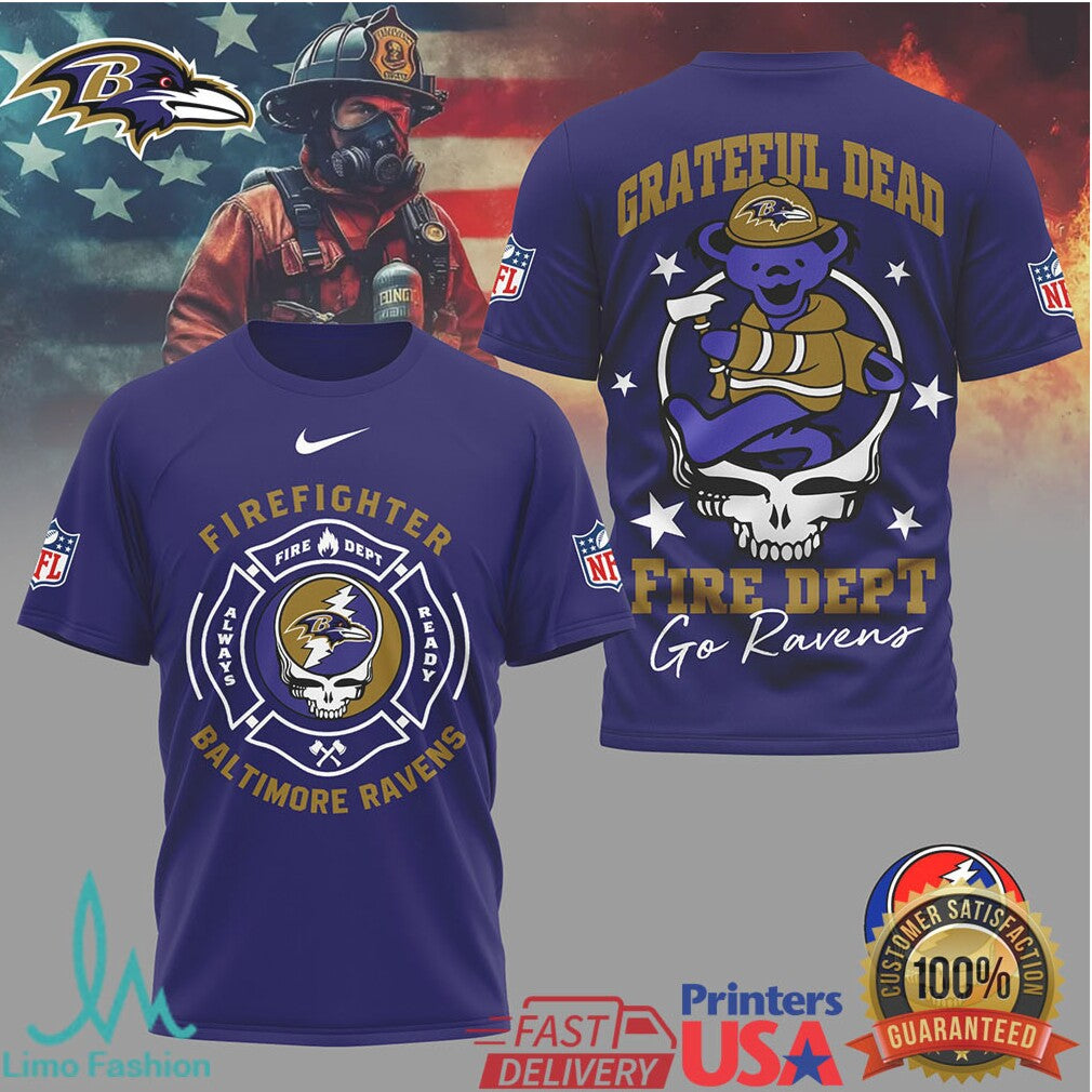 Baltimore RavensOfficial NFL Grateful Dead Firefighter 3D Shirt - Limotees LLC