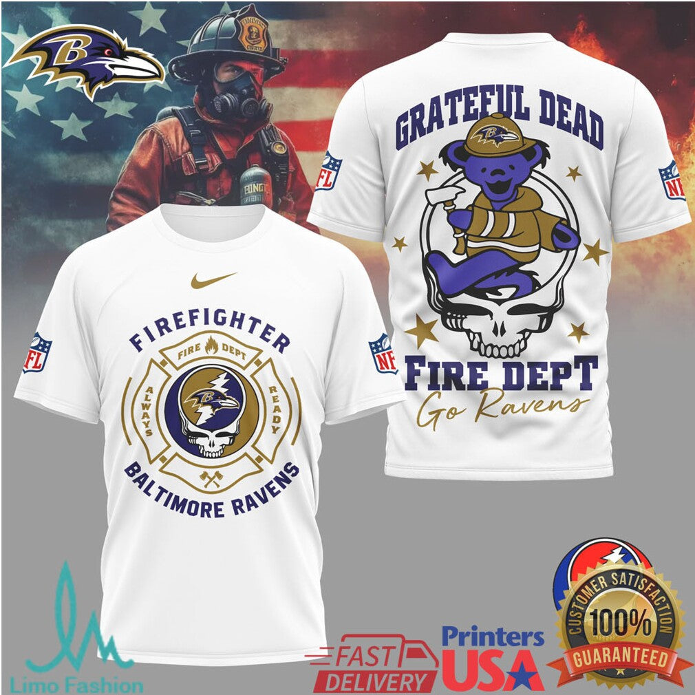 Baltimore RavensOfficial NFL Grateful Dead Firefighter 3D Shirt - Limotees LLC