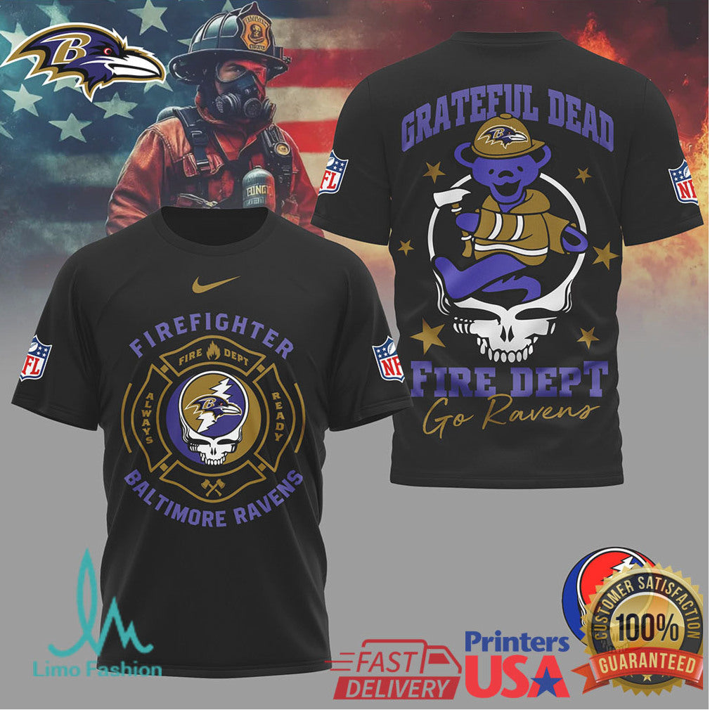 Baltimore RavensOfficial NFL Grateful Dead Firefighter 3D Shirt - Limotees LLC