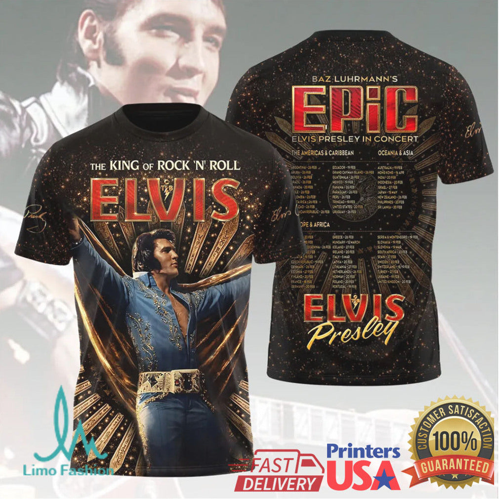 Baz Luhrmann Elvis Presley Epic In Concert World Tour Retro Gold Glitter Fans T Shirt - Limotees LLC