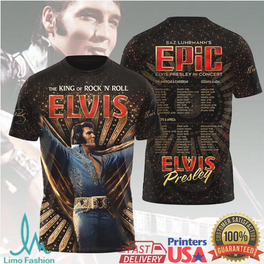 Baz Luhrmann Elvis Presley Epic In Concert World Tour Retro Gold Glitter Fans T Shirt - Limotees LLC
