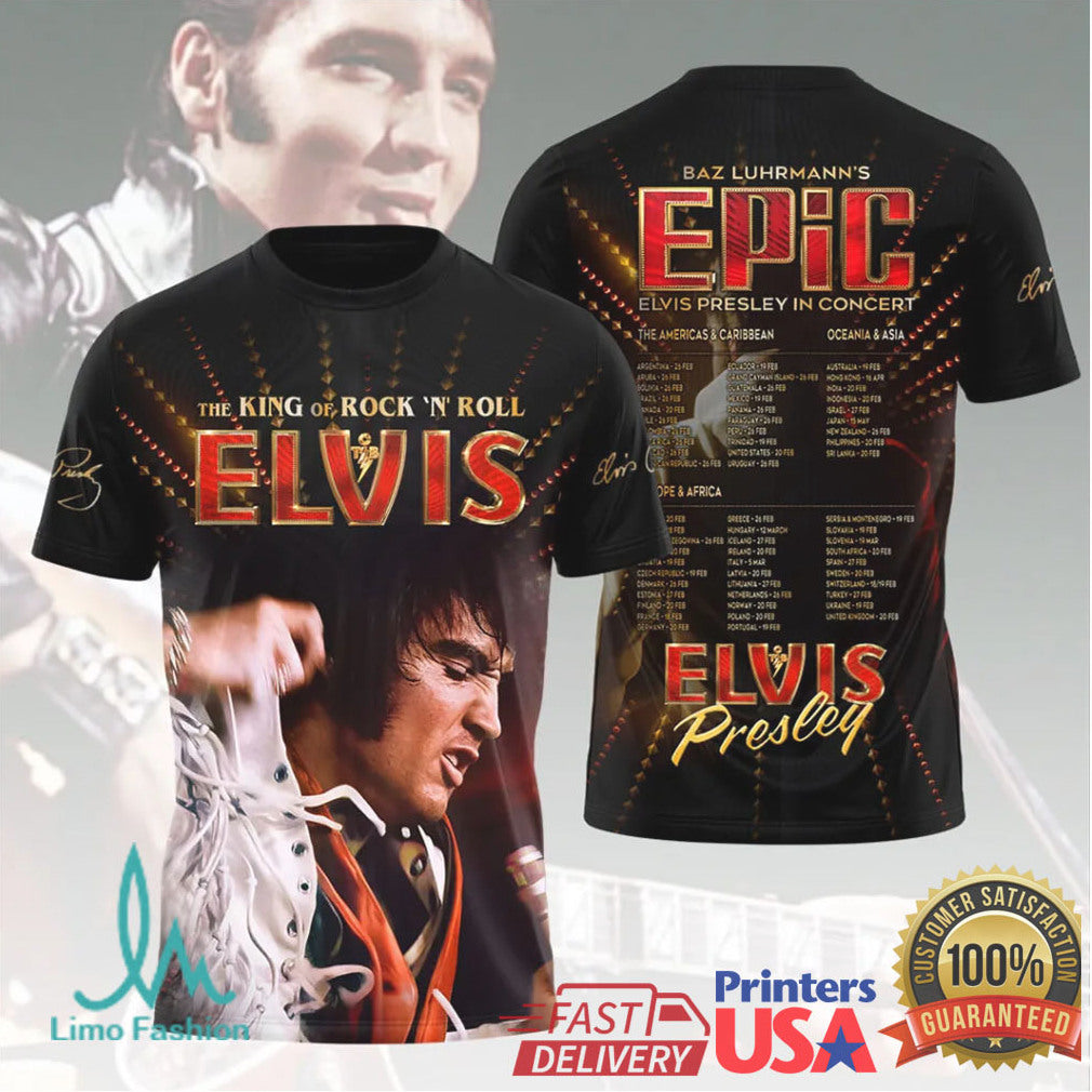 Baz Luhrmann's Elvis Presley Epic In Concert World Tour 2026 Vintage Black Rock T Shirt