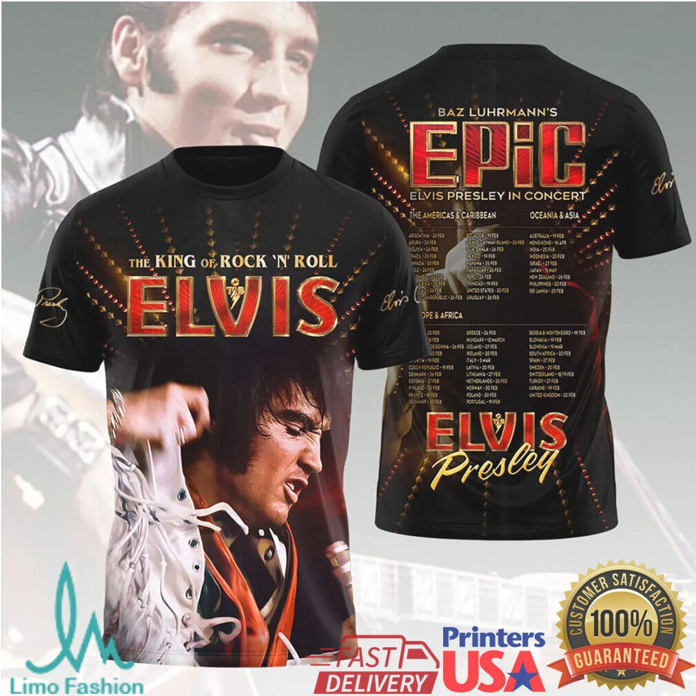 Baz Luhrmann's Elvis Presley Epic In Concert World Tour 2026 Vintage Black Rock T Shirt