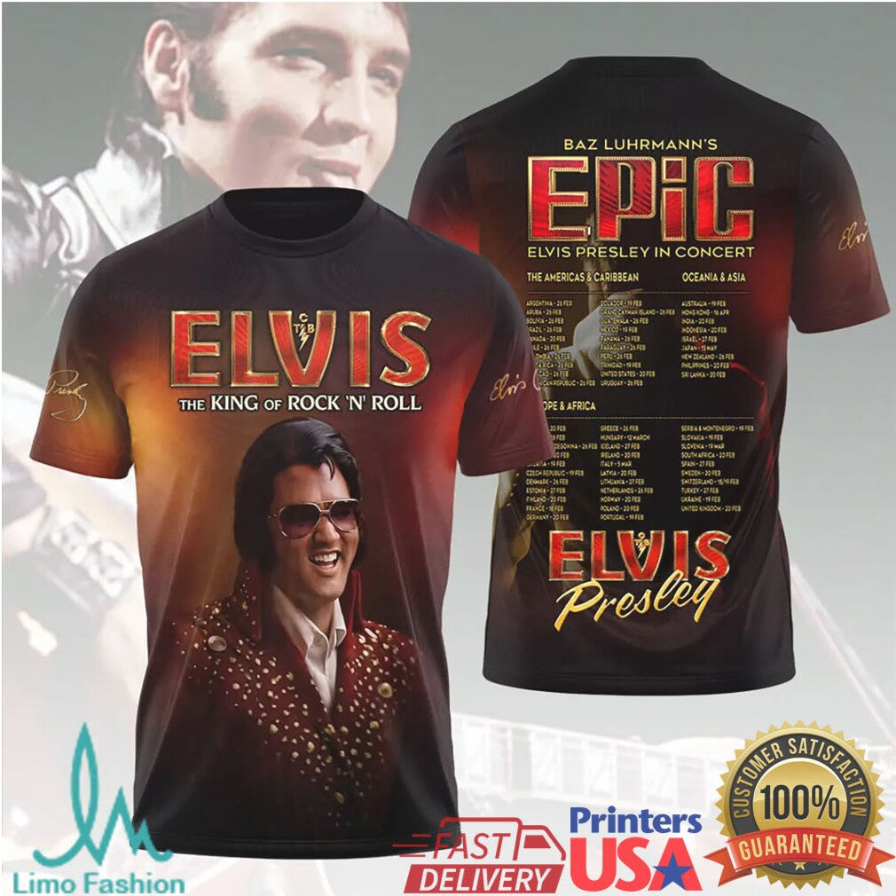 Baz Luhrmann's Elvis Presley Epic World Tour 2026 Concert Schedule Retro Men T Shirt - Limotees LLC
