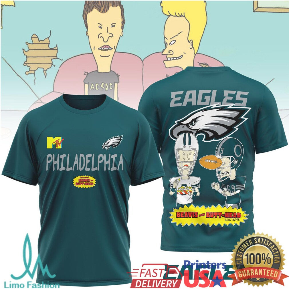 Beavis and ButHead x Philadelphia Eagles Retro MTV Graphic T Shirt - Limotees LLC