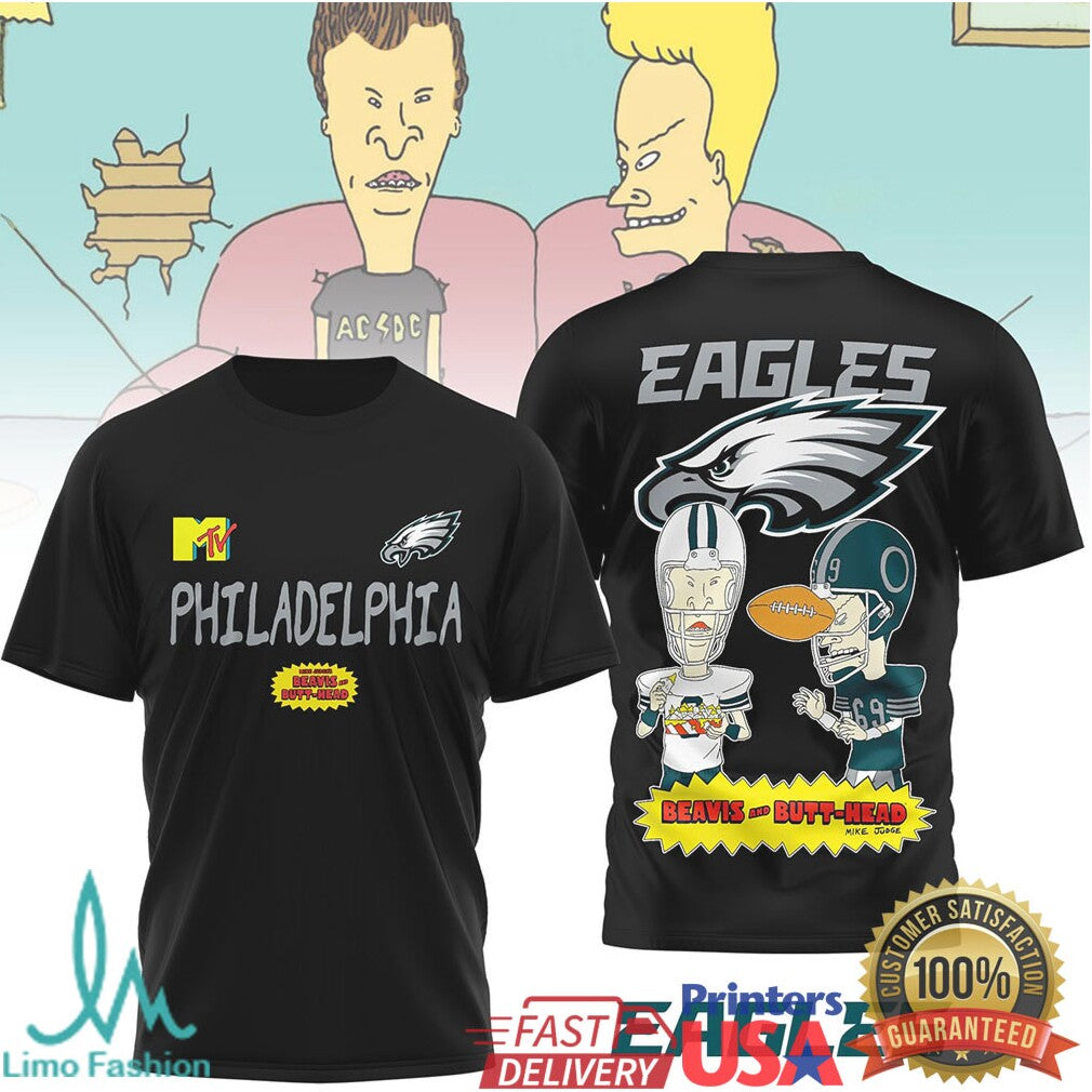 Beavis and ButHead x Philadelphia Eagles Retro MTV Graphic T Shirt - Limotees LLC