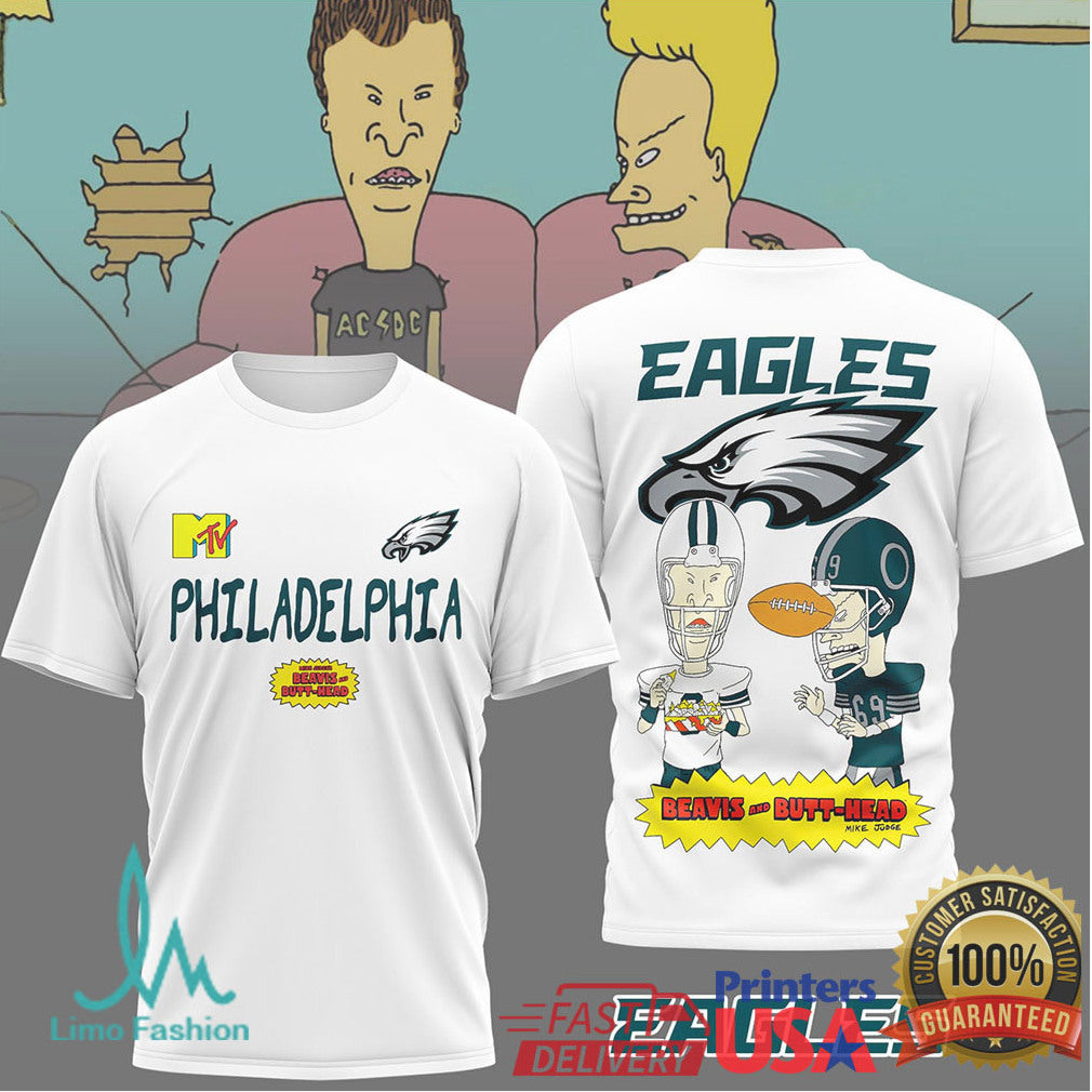 Beavis and ButHead x Philadelphia Eagles Retro MTV Graphic T Shirt - Limotees LLC