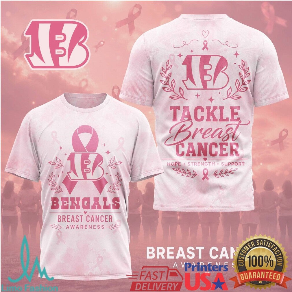 Bengals Tackle Breast Cancer Awareness Pink Ribbons T Shirt - Limotees LLC
