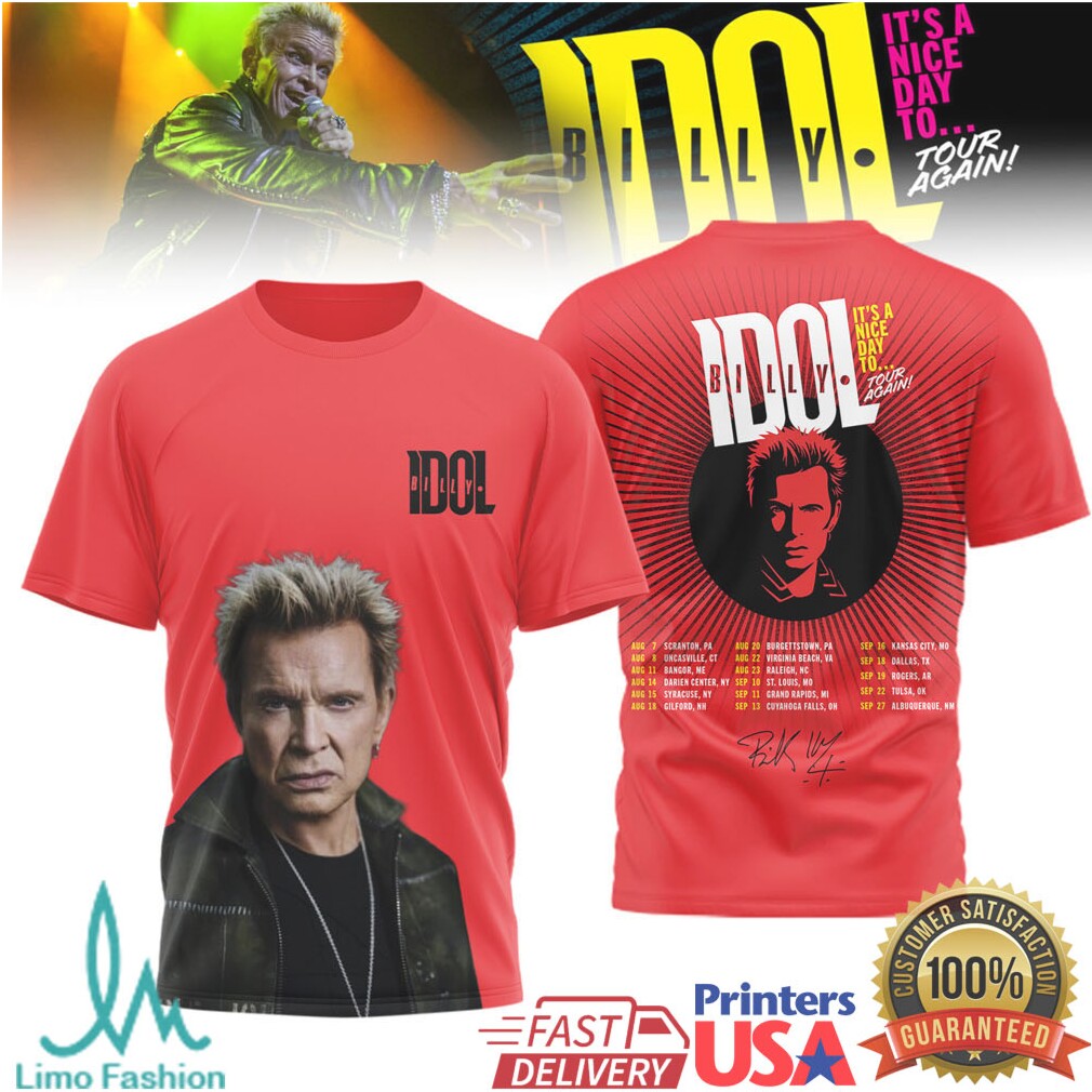 Billy Idol Idol Live Tour Again Red Punk Rock Graphic T Shirt - Limotees LLC