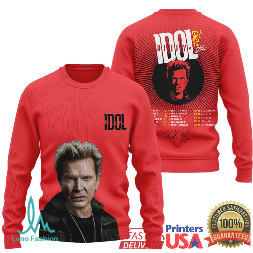 Billy Idol Idol Live Tour Again Red Punk Rock Graphic T Shirt - Limotees LLC