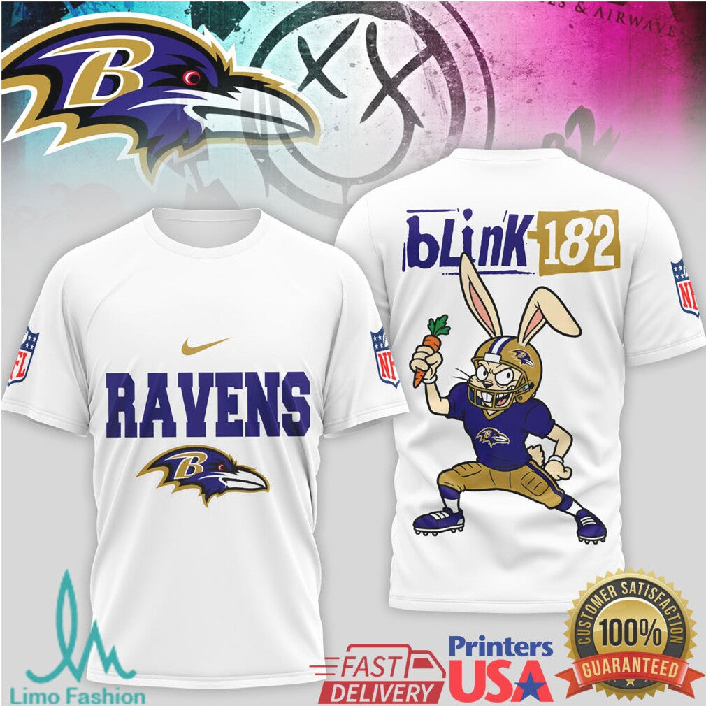 Blink 182 x Baltimore Ravens Bunny Mascot Pop Punk NFL T Shirt - Limotees LLC