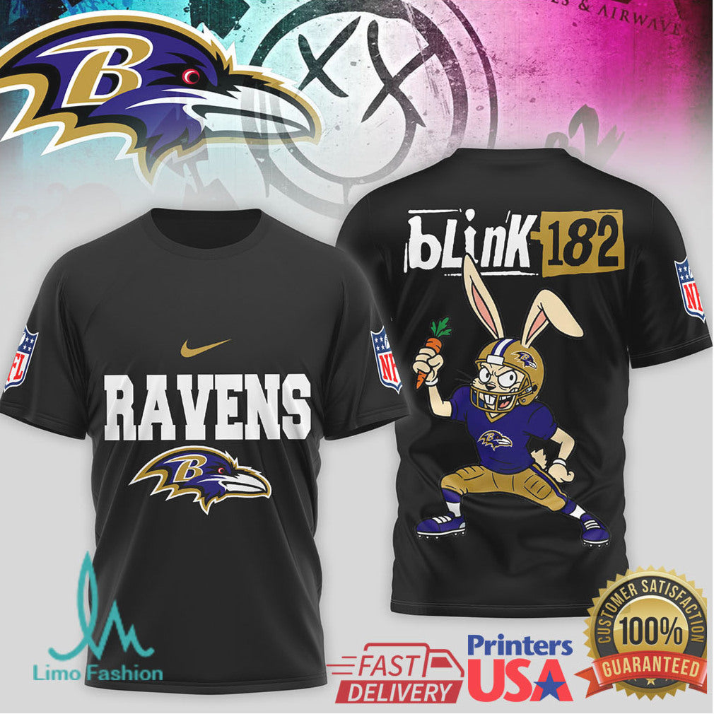 Blink 182 x Baltimore Ravens Bunny Mascot Pop Punk NFL T Shirt - Limotees LLC