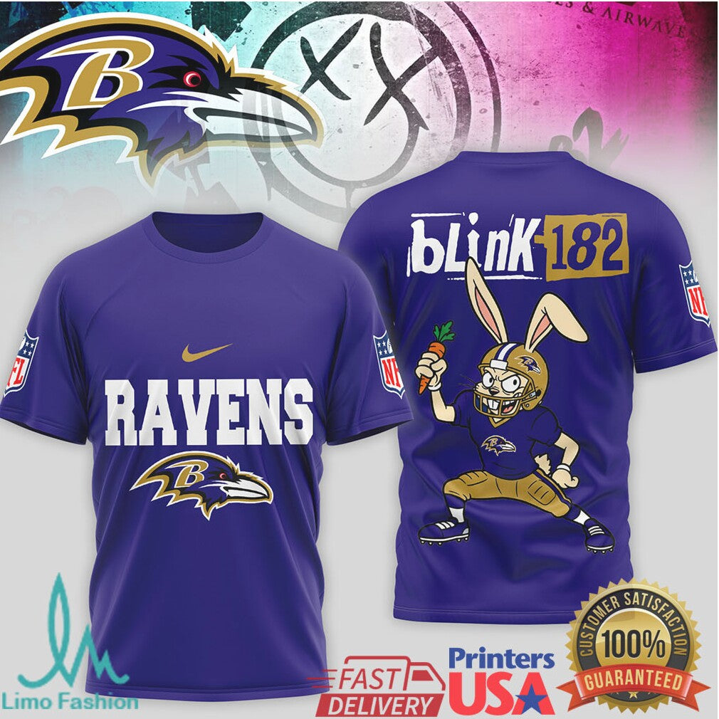 Blink 182 x Baltimore Ravens Bunny Mascot Pop Punk NFL T Shirt - Limotees LLC