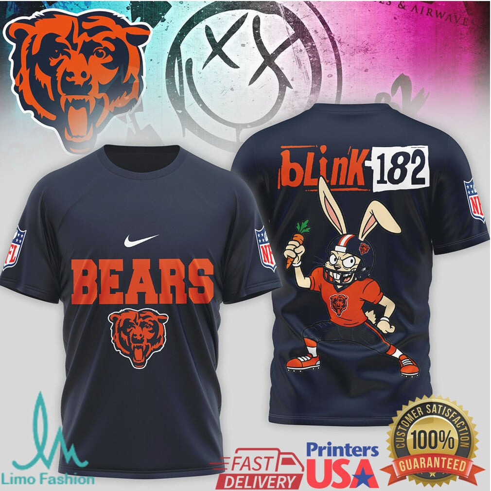 Blink 182 x Chicago Bears Bunny Logo Mashup T Shirt - Limotees LLC