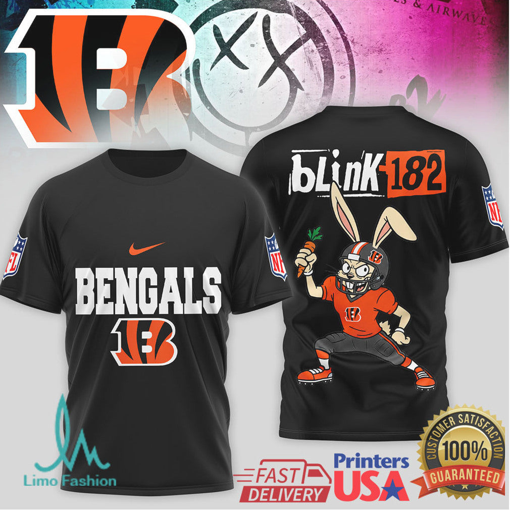 Blink 182 x Cincinnati Bengals Bunny Logo Mashup T Shirt - Limotees LLC