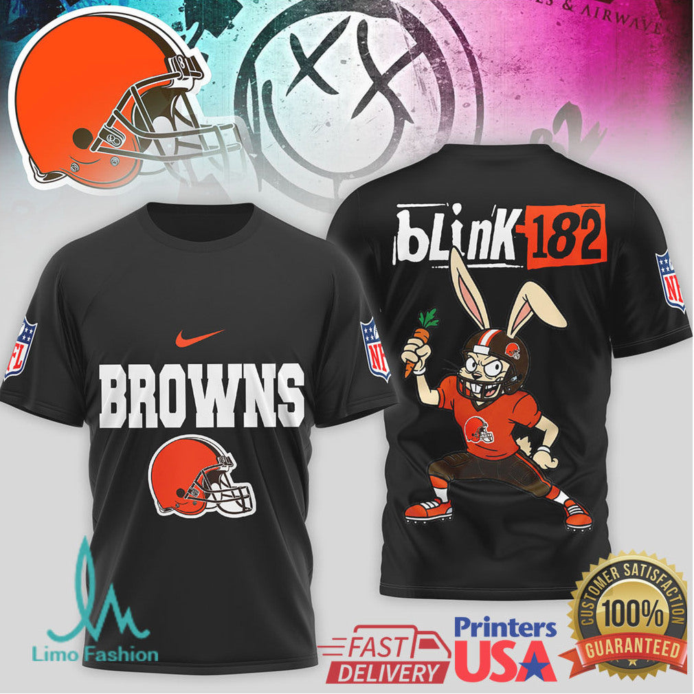 Blink 182 x Cleveland Browns Bunny Logo Mashup T Shirt - Limotees LLC