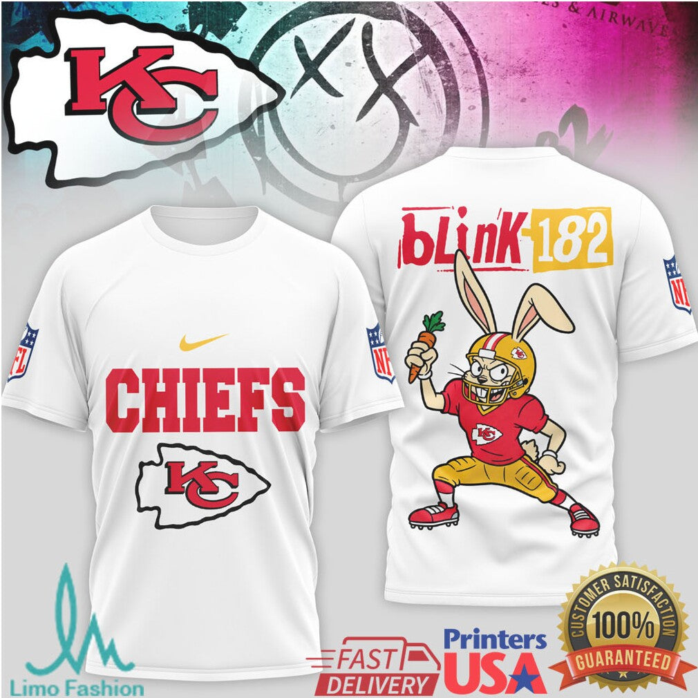 Blink 182 x Kansas City Chiefs Bunny Mascot T Shirt - Limotees LLC