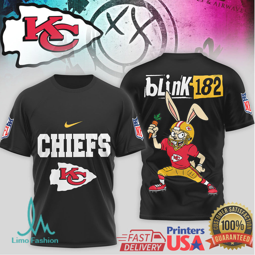 Blink 182 x Kansas City Chiefs Bunny Mascot T Shirt - Limotees LLC